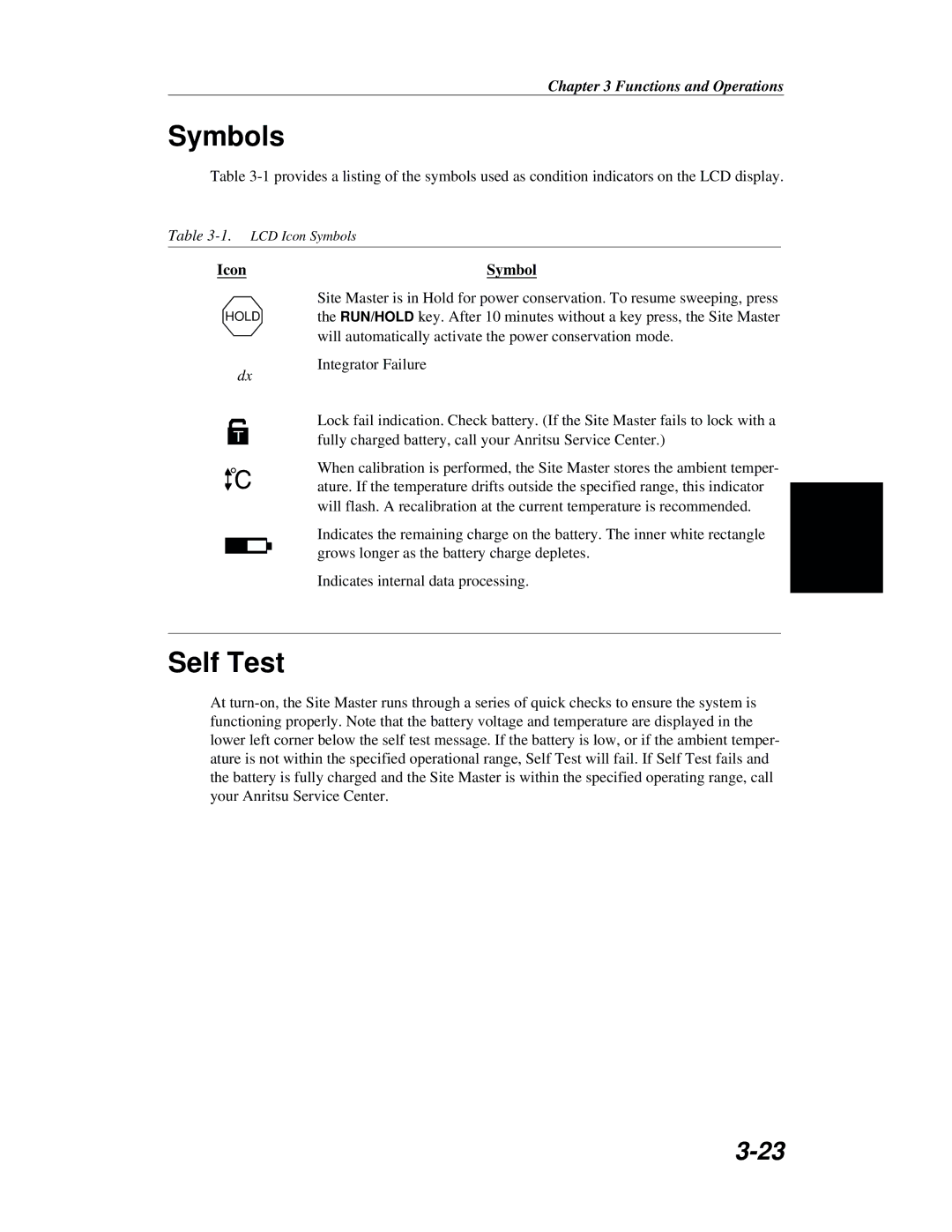 Anritsu S251B manual Symbols, Self Test 