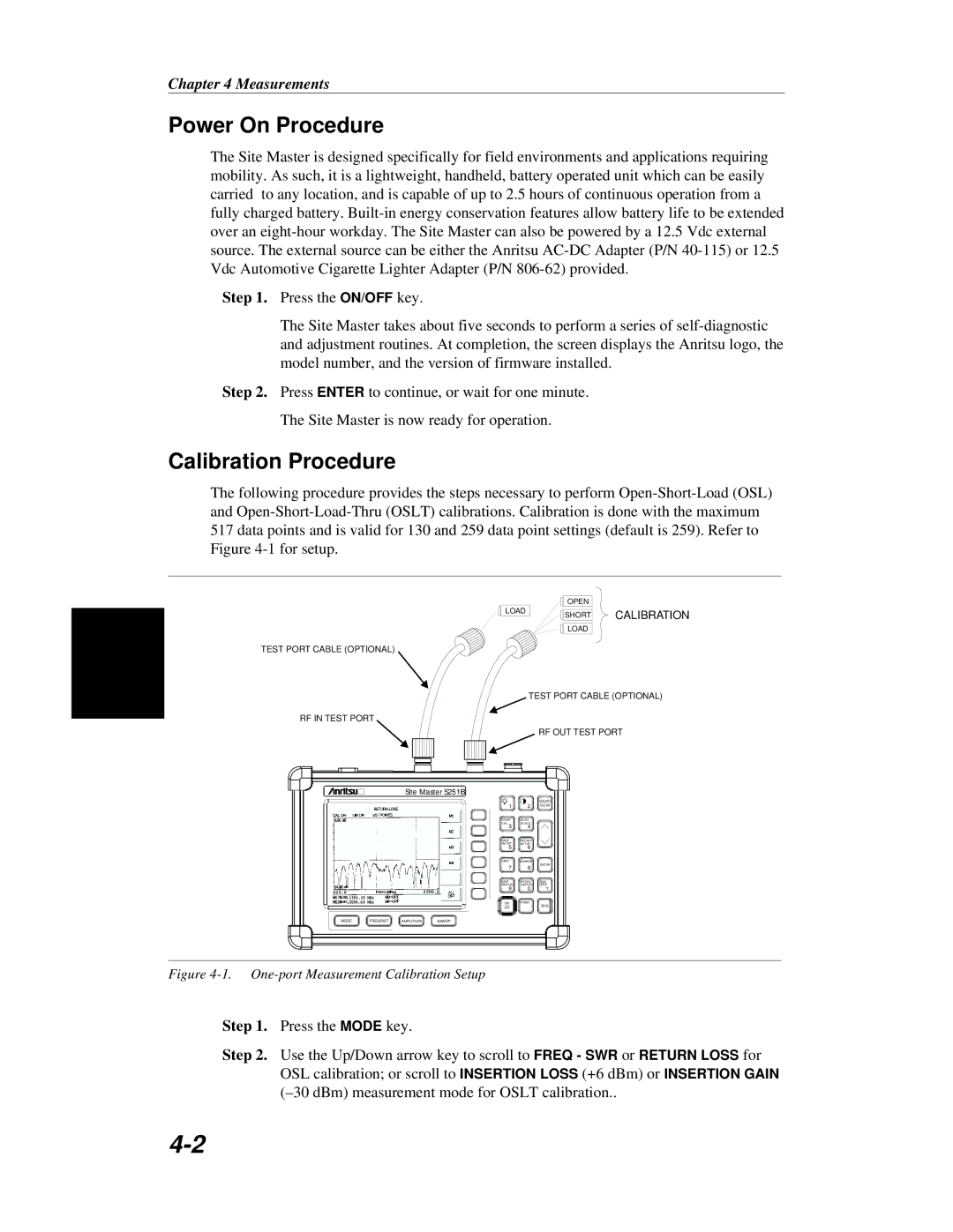 Anritsu S251B manual Power On Procedure, Calibration Procedure 