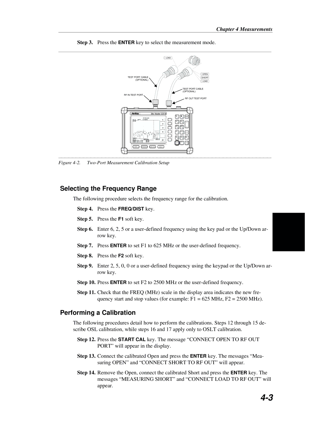 Anritsu S251B manual Selecting the Frequency Range, Performing a Calibration 