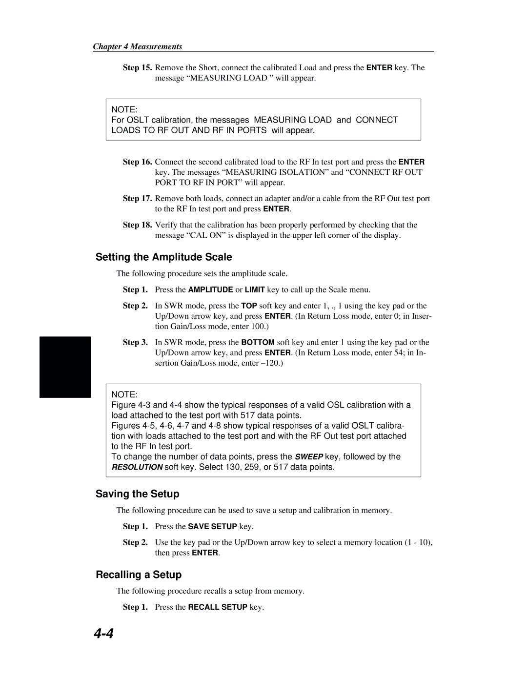 Anritsu S251B manual Setting the Amplitude Scale, Saving the Setup, Recalling a Setup 