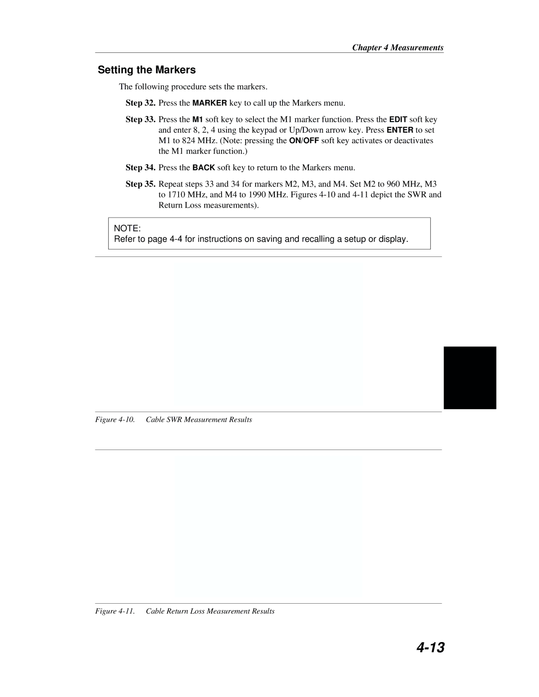 Anritsu S251B manual Setting the Markers, Cable SWR Measurement Results 