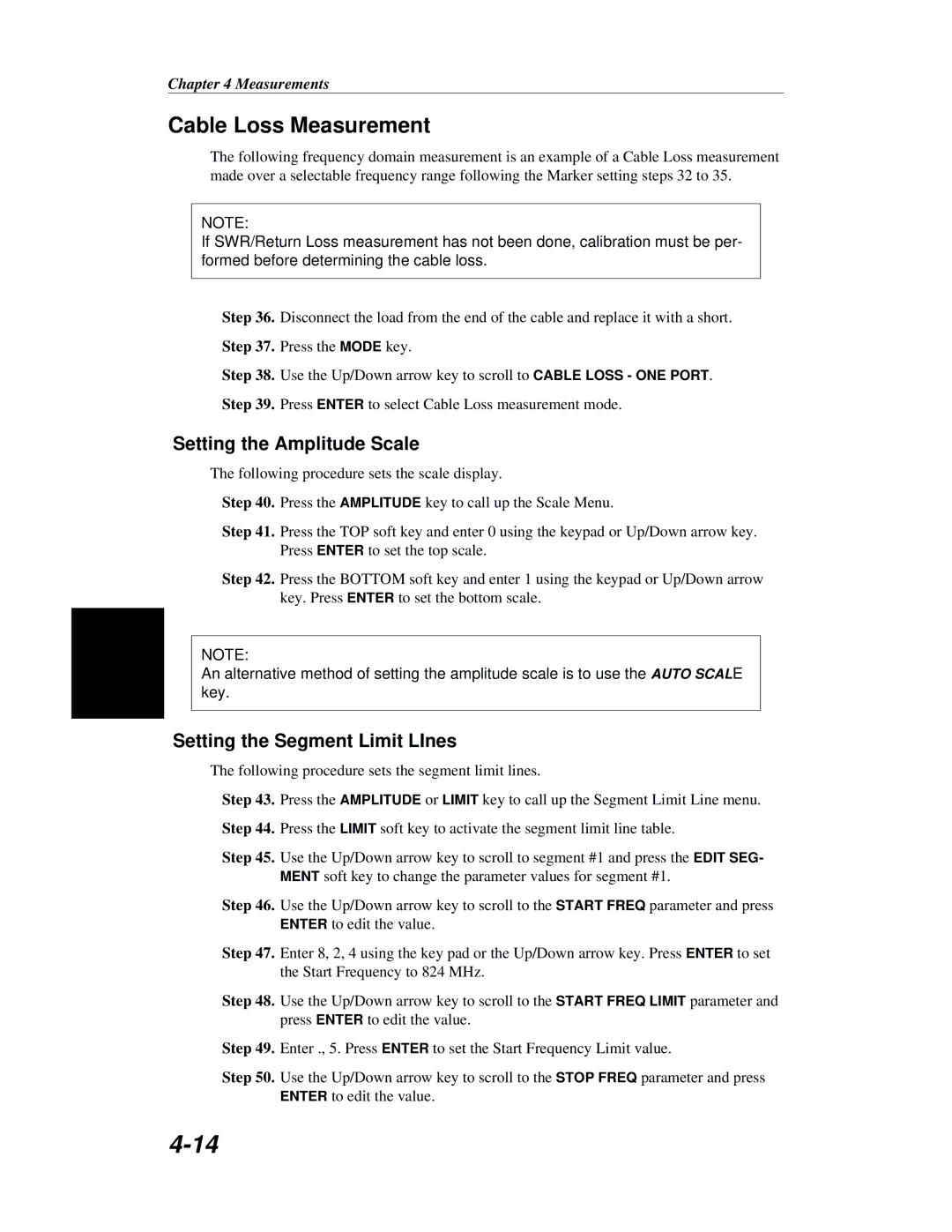 Anritsu S251B manual Cable Loss Measurement, Setting the Segment Limit LInes 