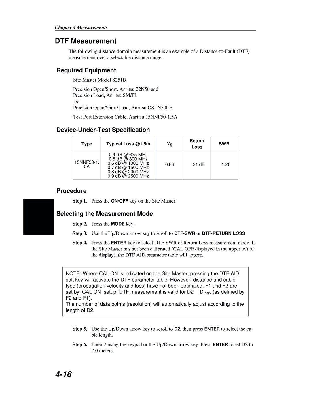 Anritsu S251B manual DTF Measurement, Loss 