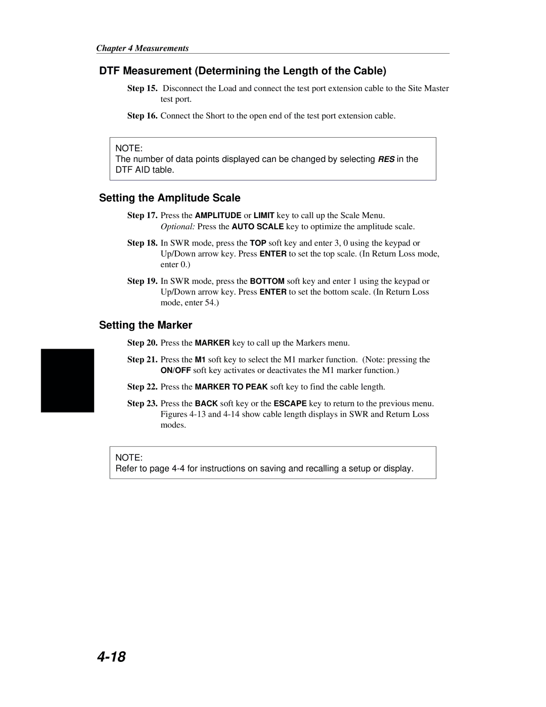 Anritsu S251B manual DTF Measurement Determining the Length of the Cable, Setting the Marker 