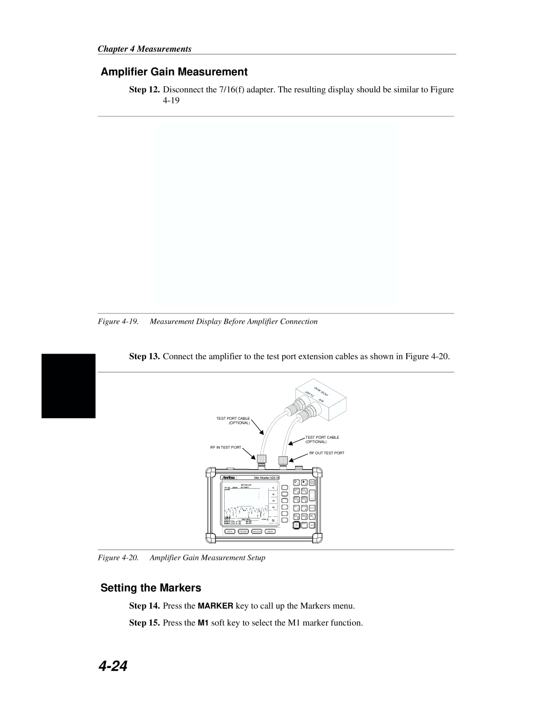 Anritsu S251B manual Amplifier Gain Measurement, Test Port Cable Optional RF in Test Port RF OUT Test Port 