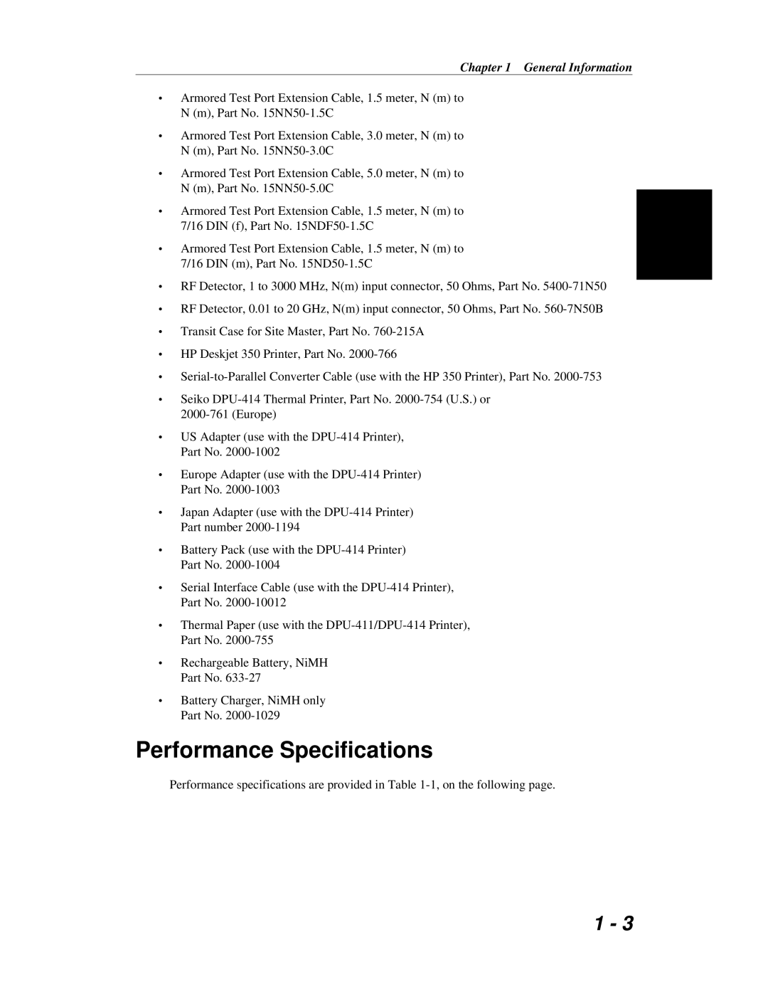 Anritsu S251C manual Performance Specifications 