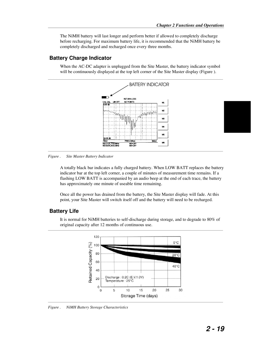 Anritsu S251C manual Battery Charge Indicator, Battery Life 