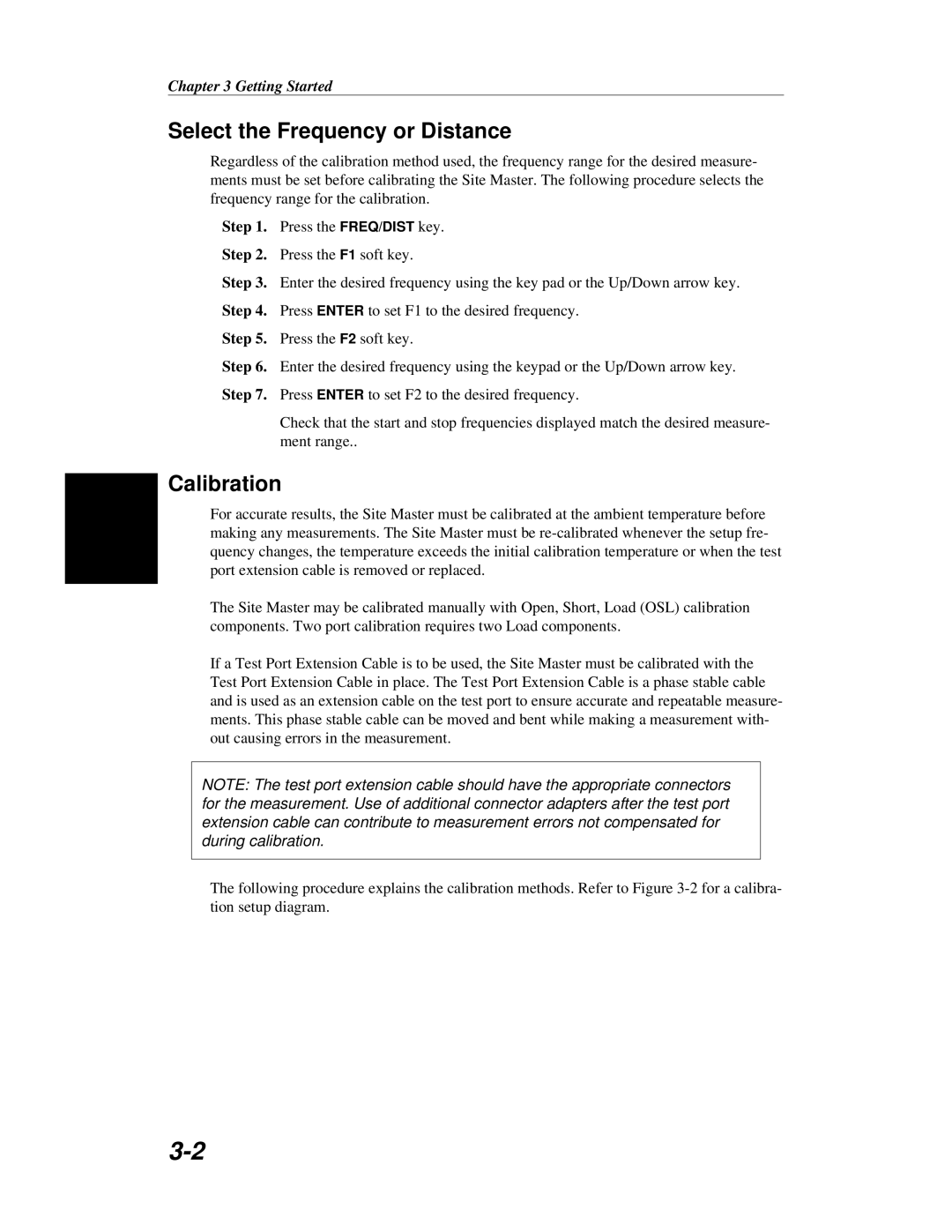 Anritsu S251C manual Select the Frequency or Distance, Calibration 