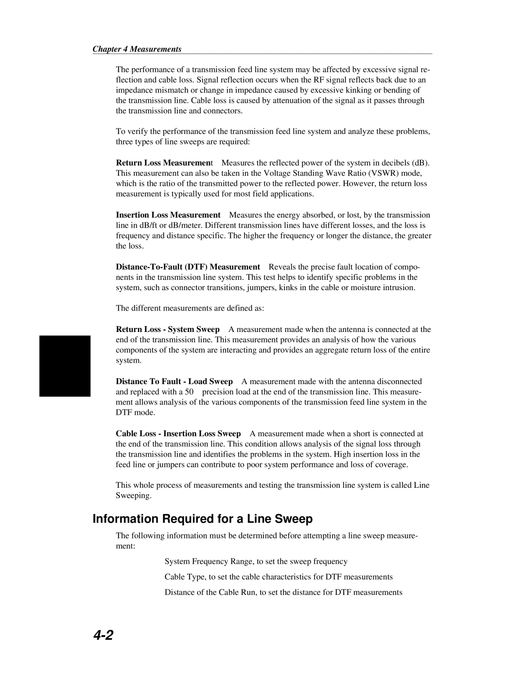 Anritsu S251C manual Information Required for a Line Sweep, Measurements 