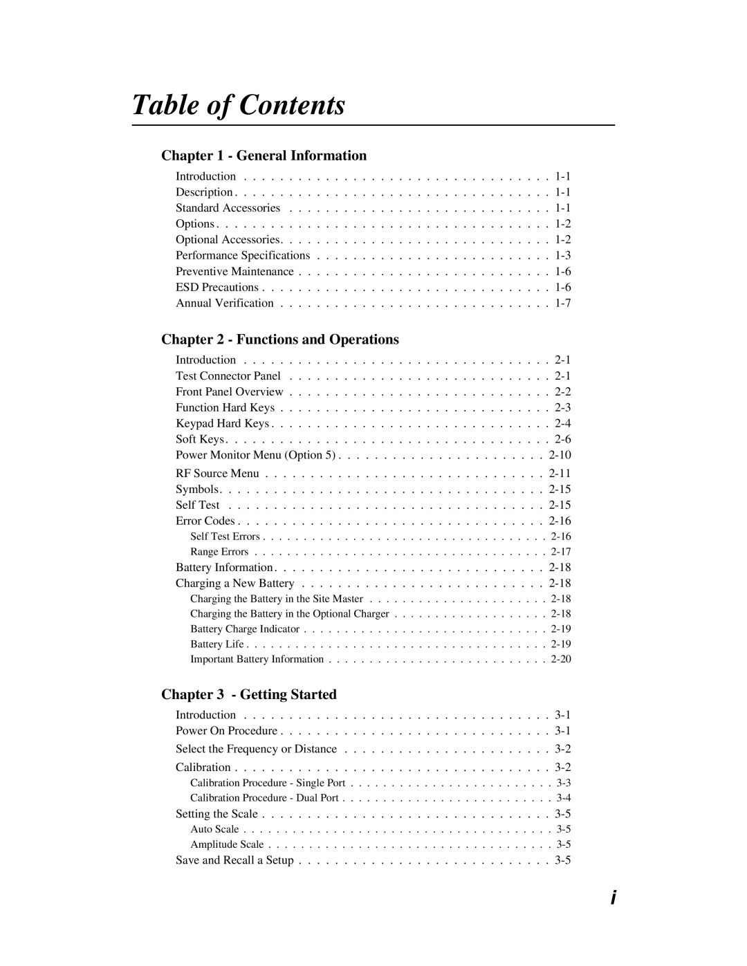 Anritsu S251C manual Table of Contents 