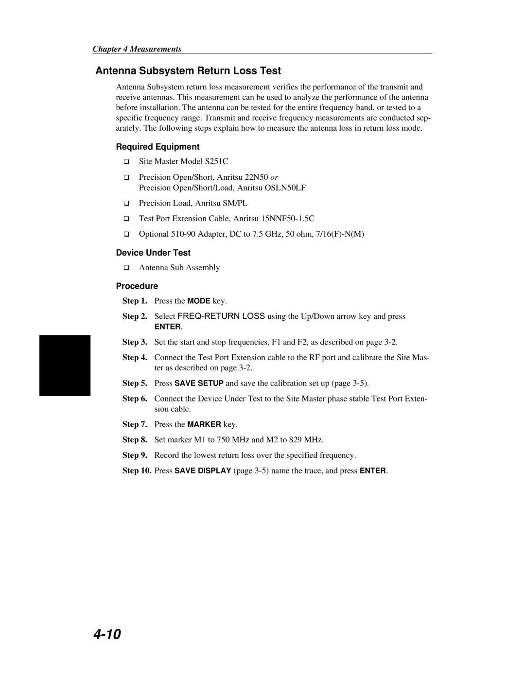 Anritsu S251C manual Antenna Subsystem Return Loss Test 