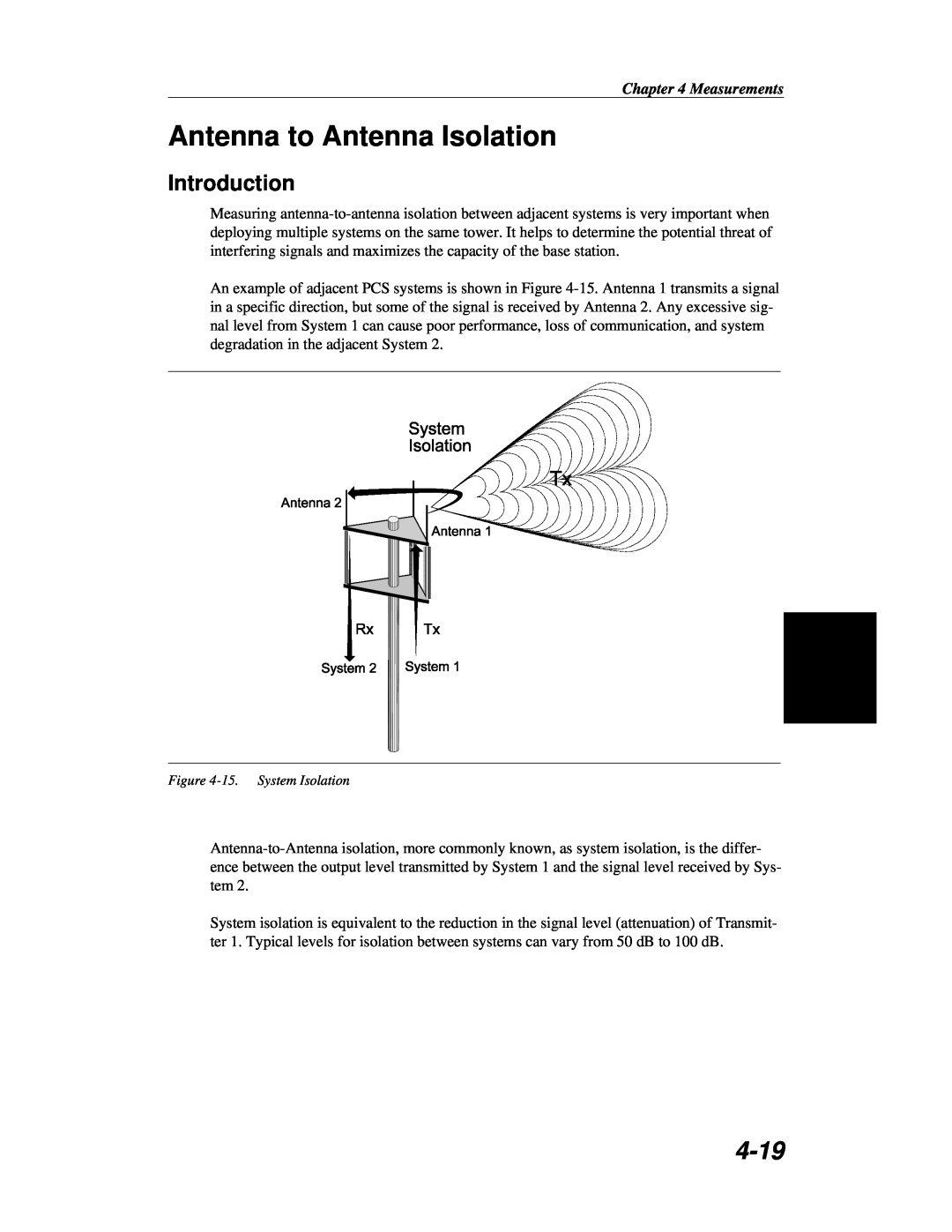 Anritsu S251C manual Antenna to Antenna Isolation, 4-19, Introduction, Measurements, 15.System Isolation 