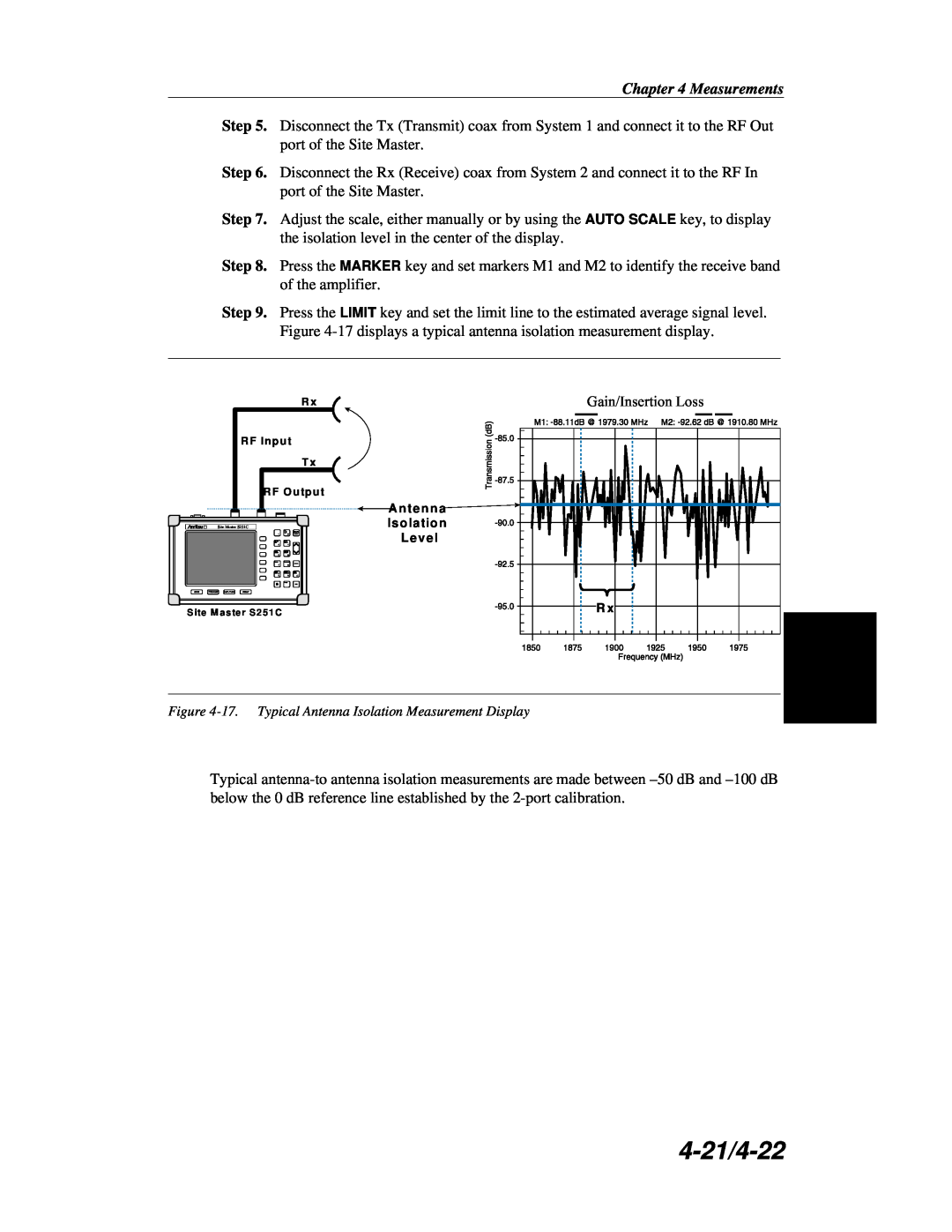 Anritsu S251C manual 4-21/4-22, Gain/Insertion Loss, L ev el, Measurements 