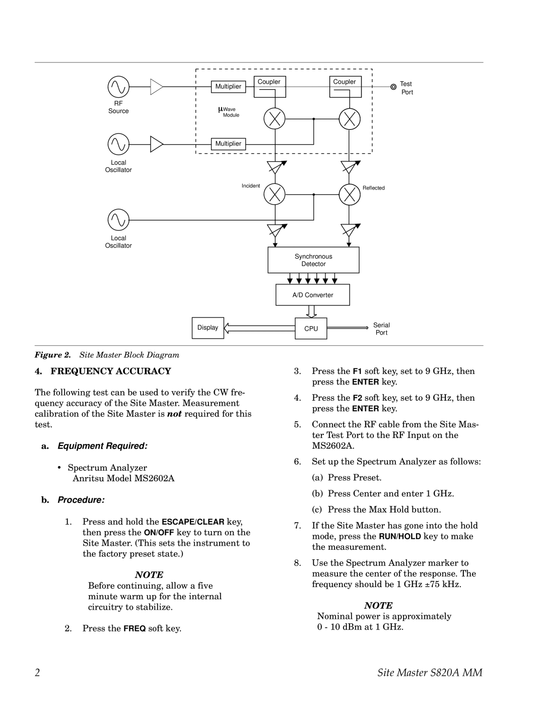 Anritsu S820A manual Frequency Accuracy, Procedure 