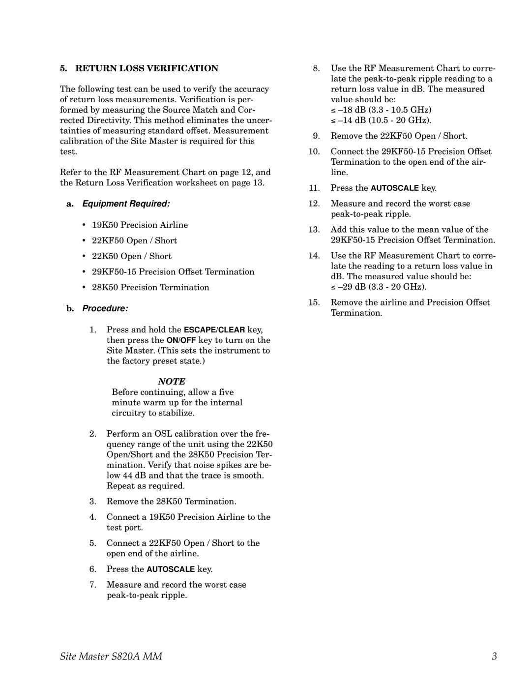 Anritsu S820A manual Return Loss Verification 