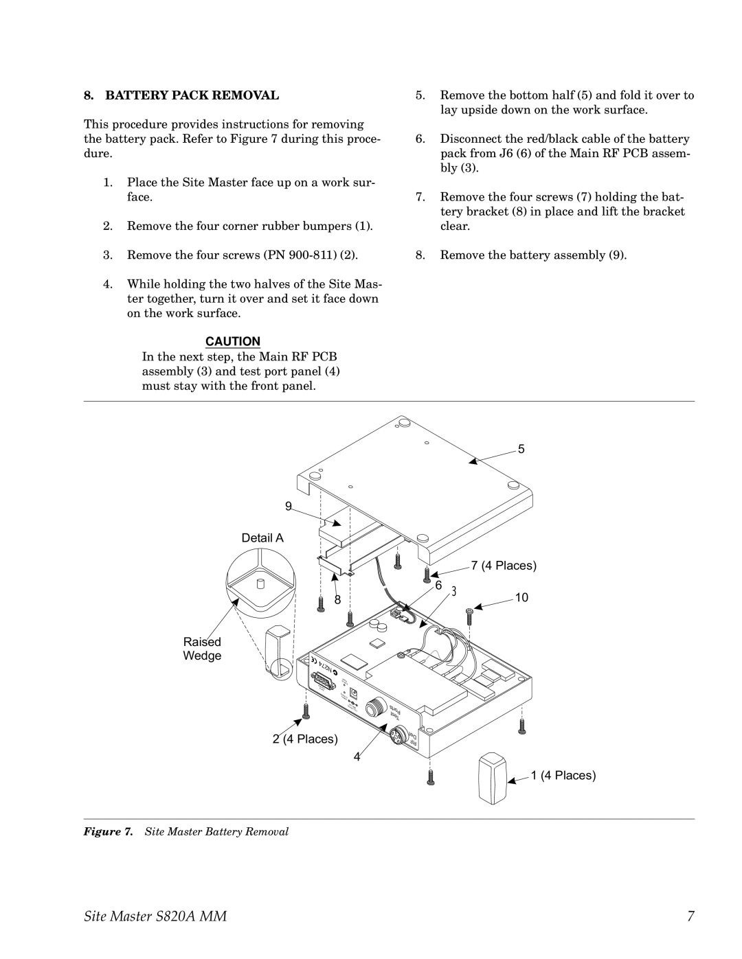 Anritsu S820A manual Battery Pack Removal, Site Master Battery Removal 