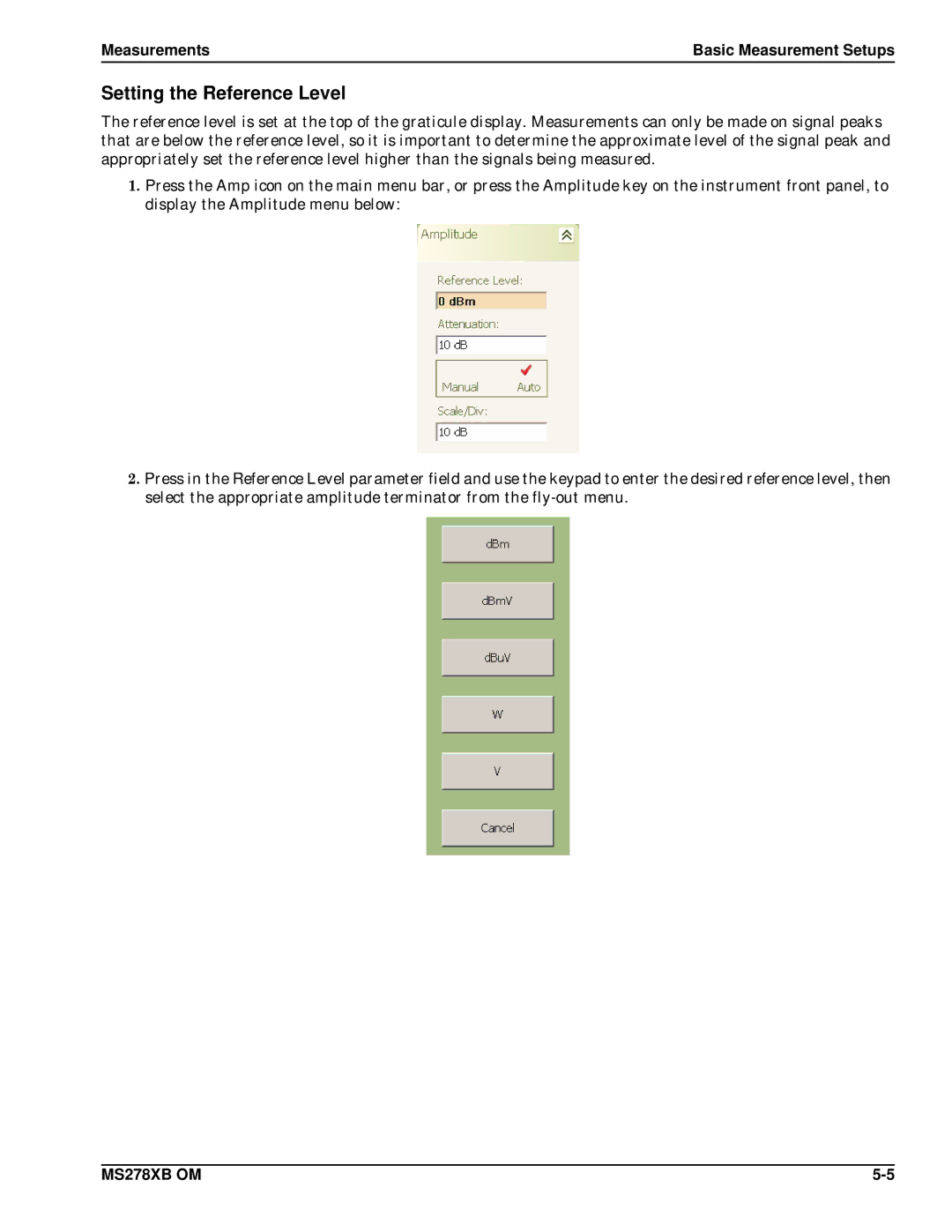 Anritsu Series MS278XB operation manual Setting the Reference Level 