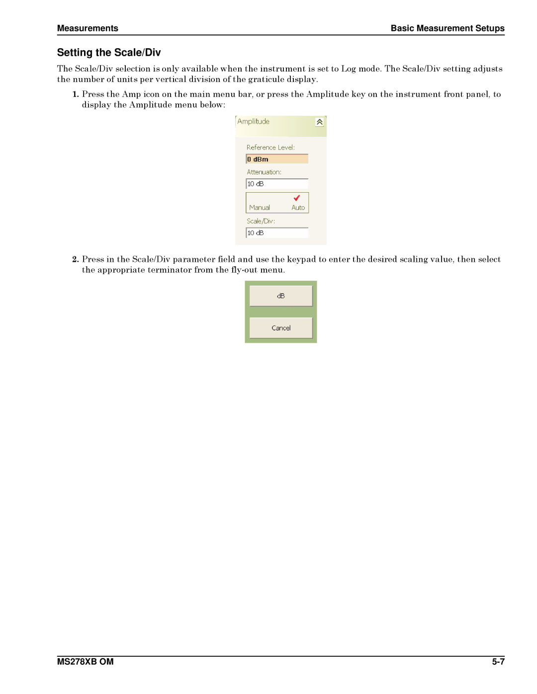 Anritsu Series MS278XB operation manual Setting the Scale/Div 