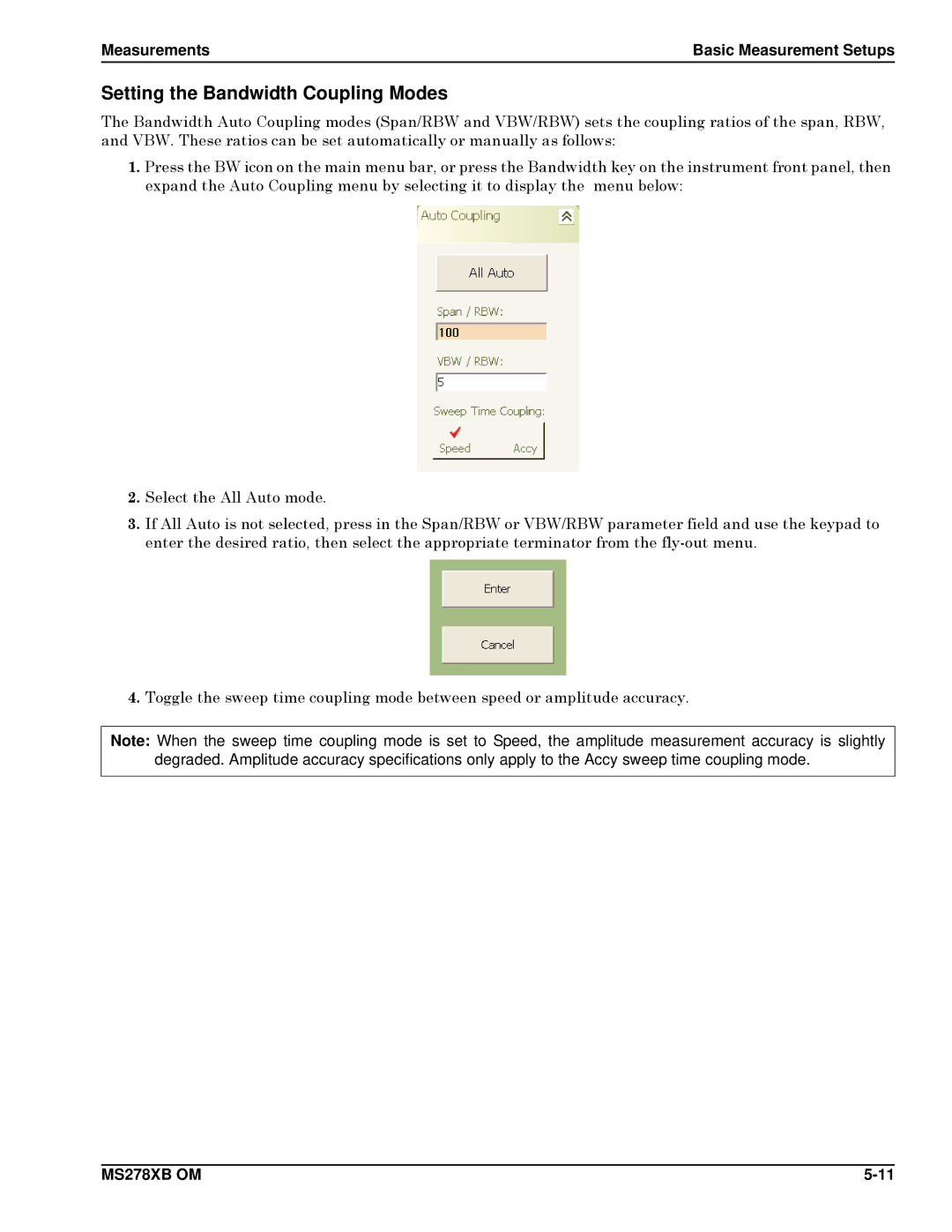 Anritsu Series MS278XB operation manual Setting the Bandwidth Coupling Modes 