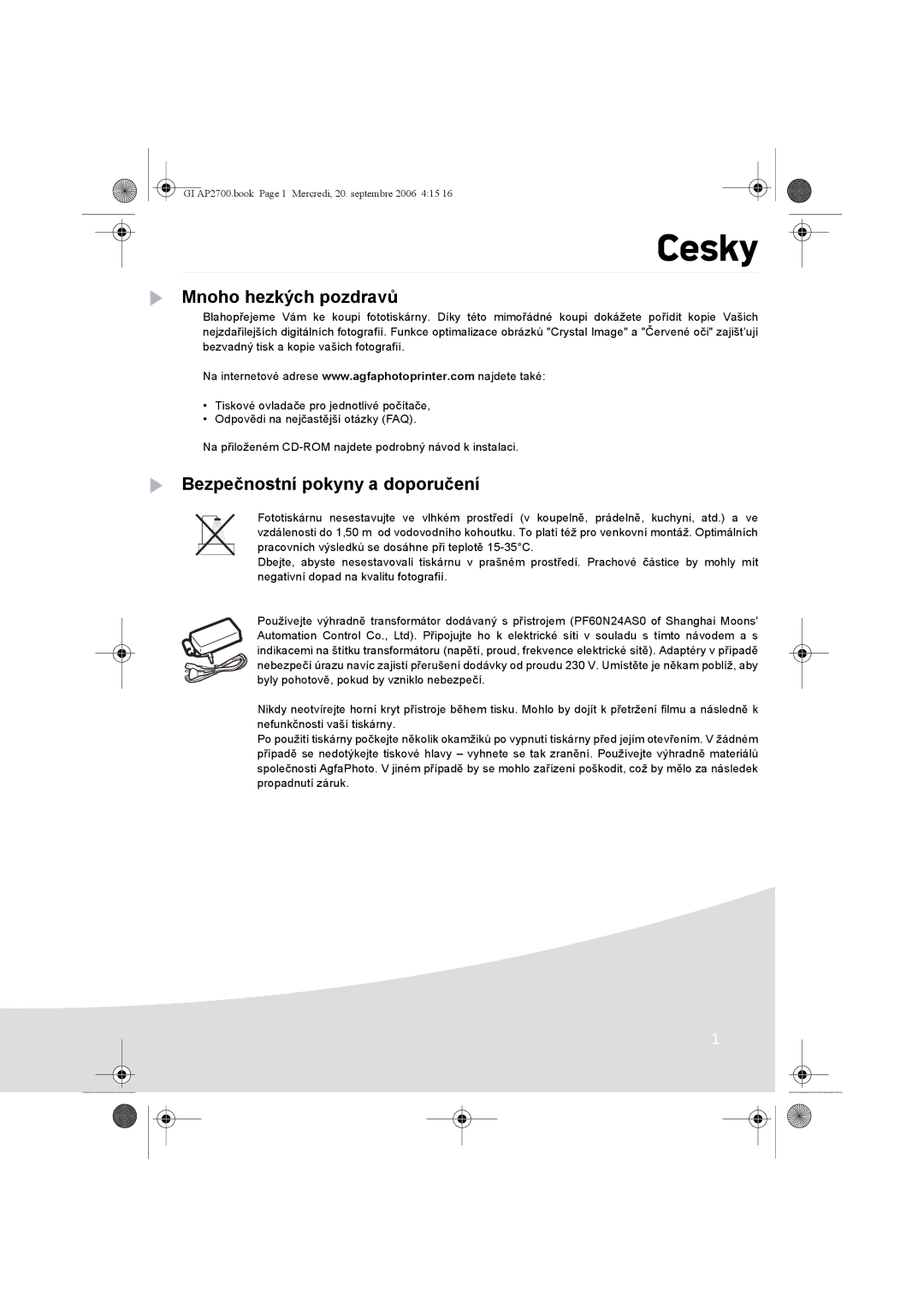 Ansco AP2700 manual Cesky, Mnoho hezkých pozdravů, Bezpečnostní pokyny a doporučení 