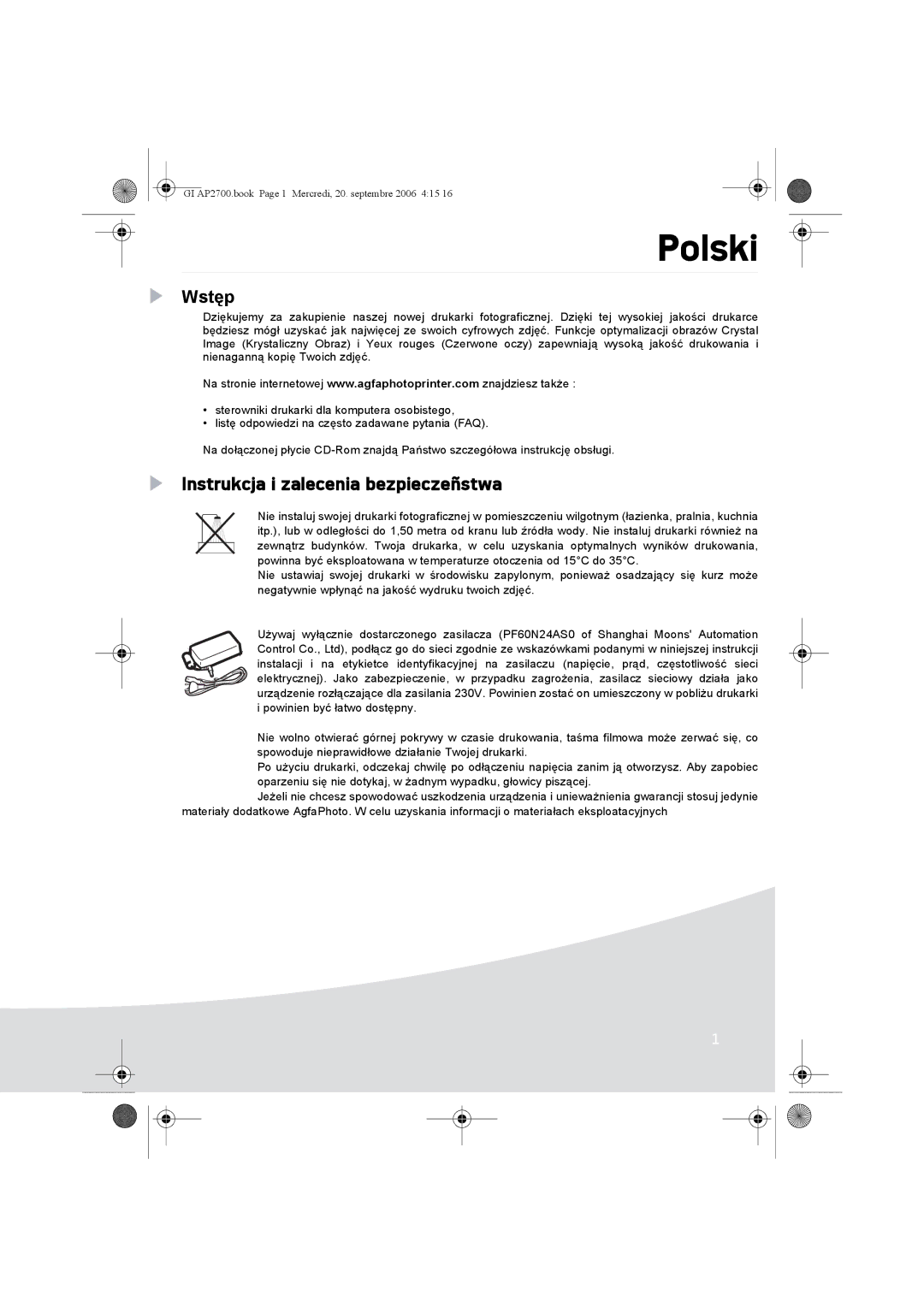 Ansco AP2700 manual Polski, Wstęp, Instrukcja i zalecenia bezpieczeñstwa 