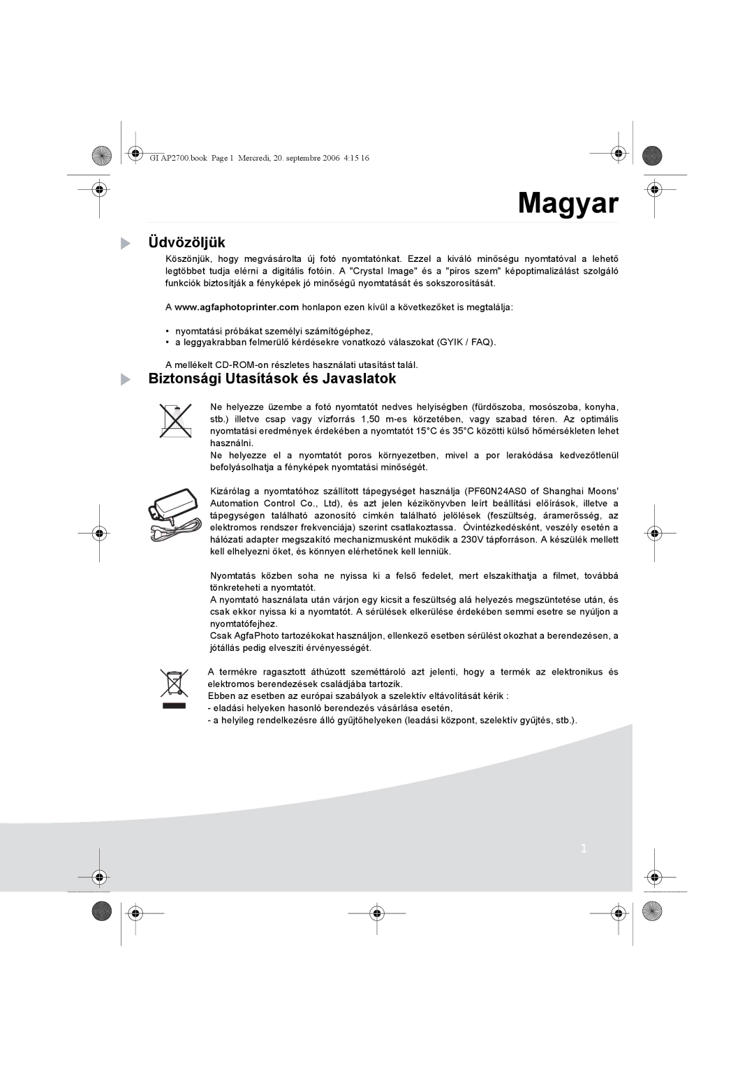 Ansco AP2700 manual Magyar, Üdvözöljük, Biztonsági Utasítások és Javaslatok 