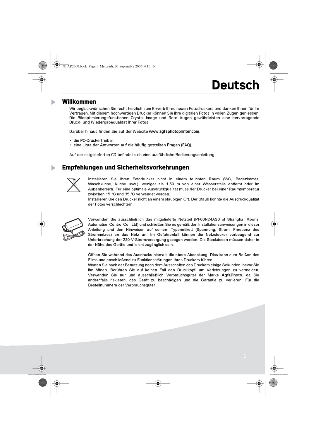 Ansco AP2700 manual Deutsch, Willkommen, Empfehlungen und Sicherheitsvorkehrungen 