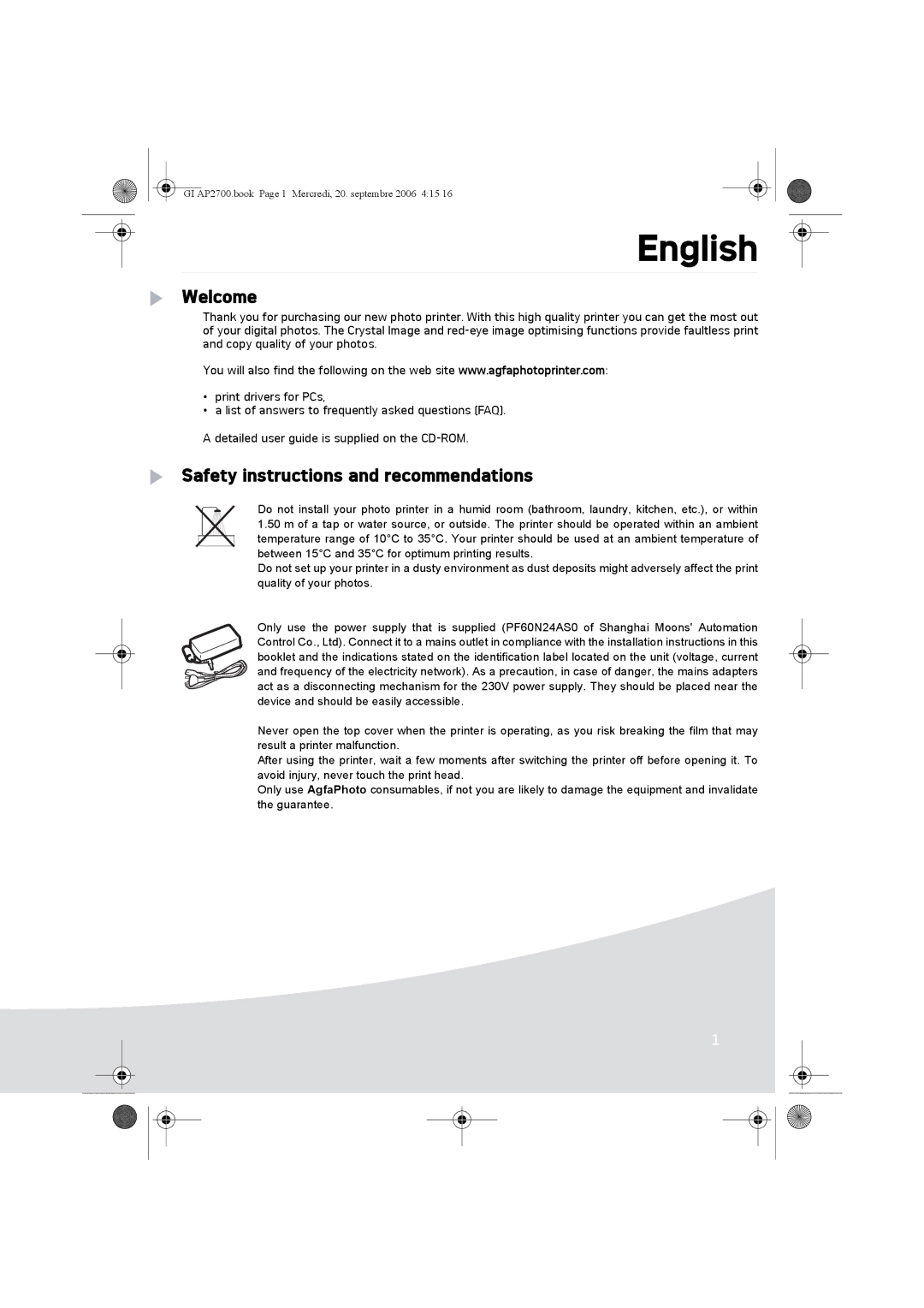 Ansco AP2700 manual English, Welcome, Safety instructions and recommendations 