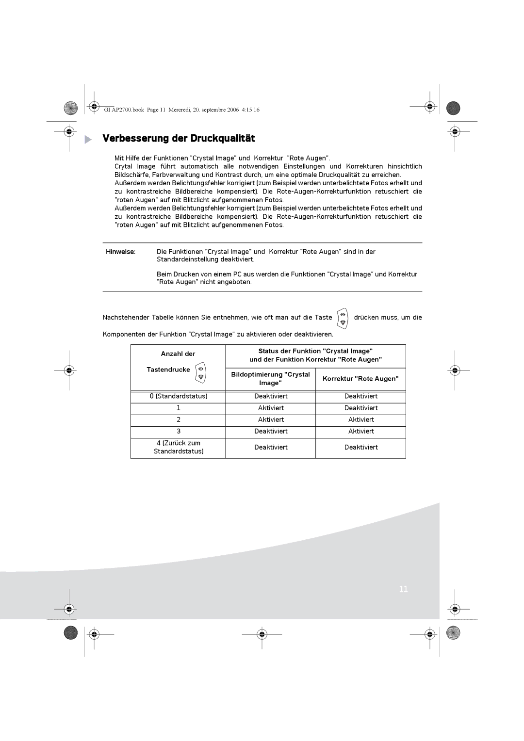 Ansco AP2700 manual Verbesserung der Druckqualität 