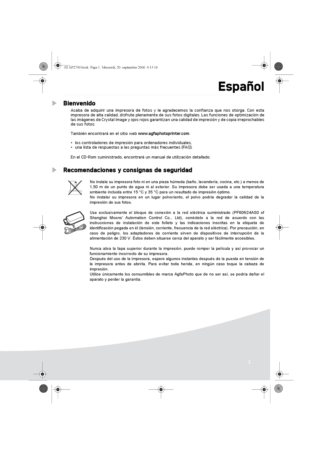 Ansco AP2700 manual Español, Bienvenido, Recomendaciones y consignas de seguridad 