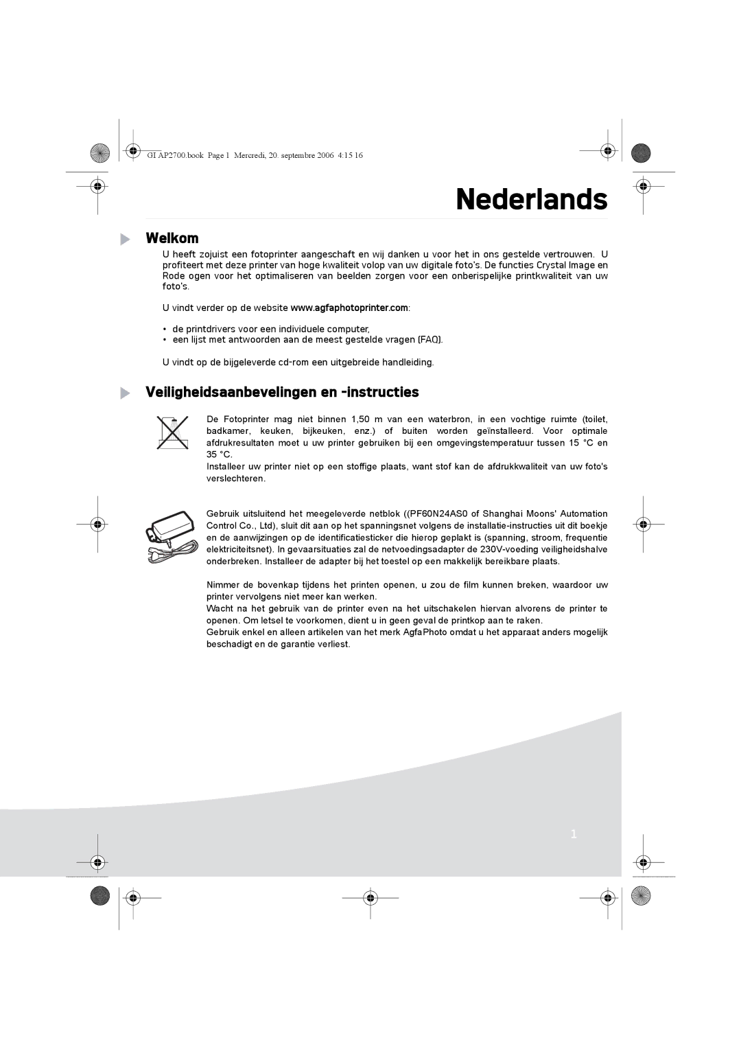 Ansco AP2700 manual Nederlands, Welkom, Veiligheidsaanbevelingen en -instructies 