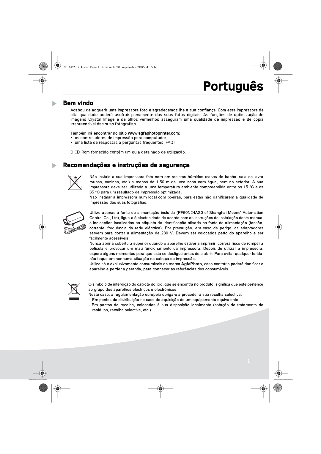 Ansco AP2700 manual Português, Bem vindo, Recomendações e instruções de segurança 