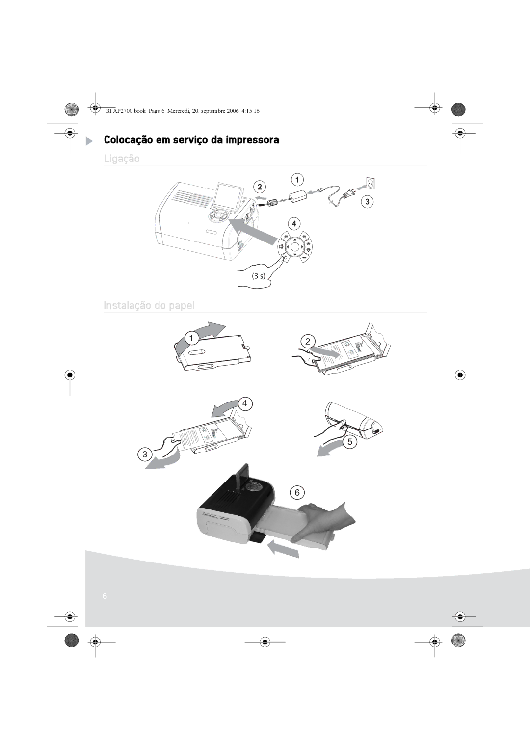 Ansco AP2700 manual Colocação em serviço da impressora, Ligação Instalação do papel 