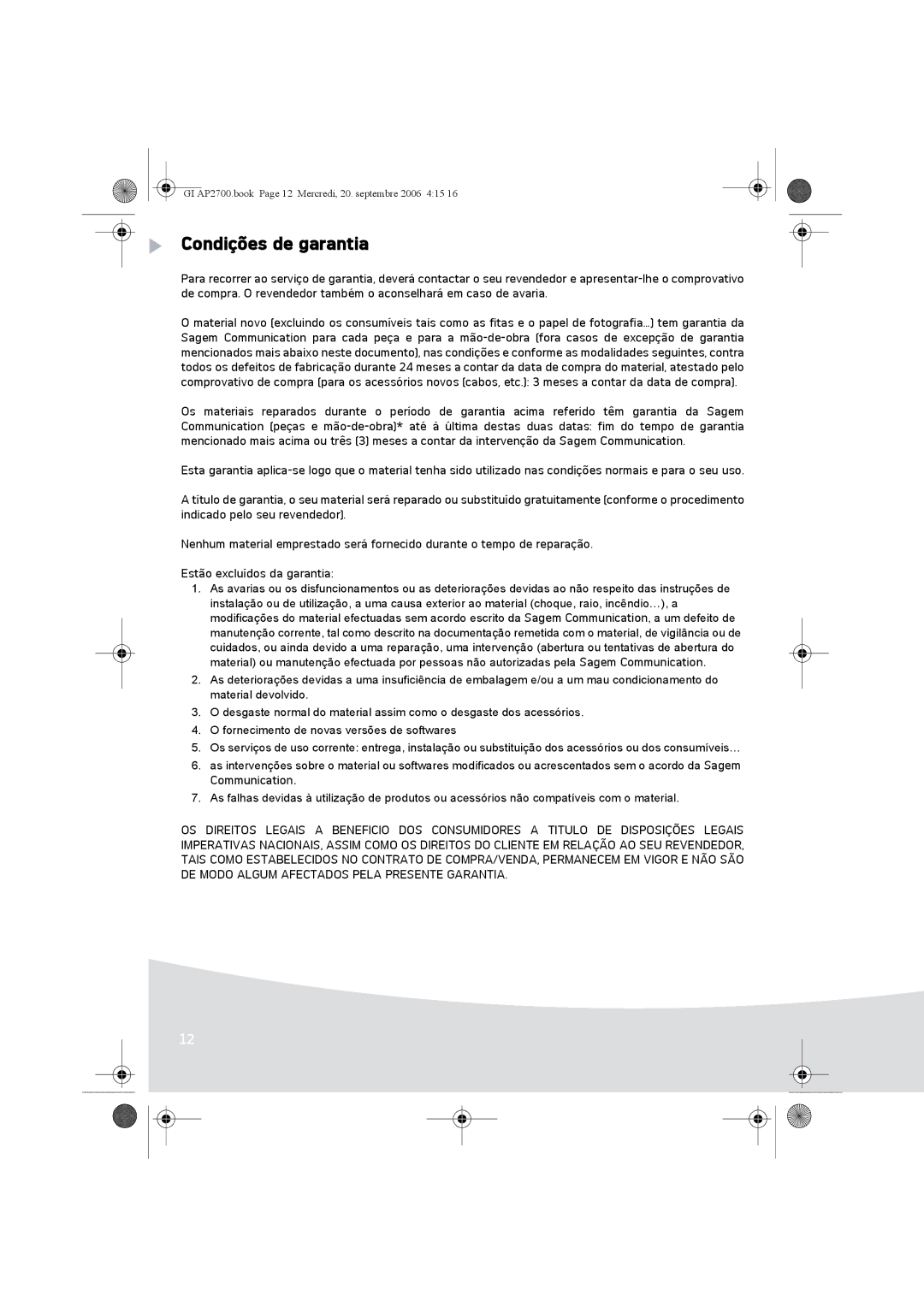 Ansco AP2700 manual Condições de garantia 