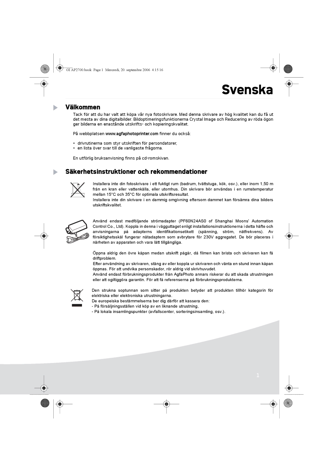 Ansco AP2700 manual Svenska, Välkommen, Säkerhetsinstruktioner och rekommendationer 