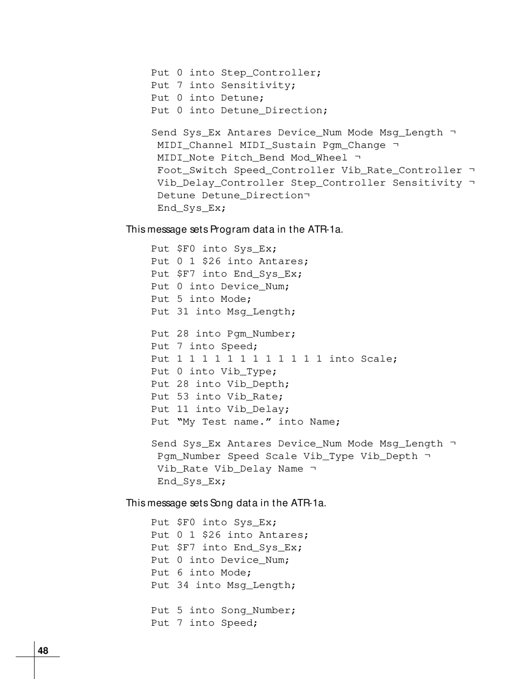 Antares manual This message sets Program data in the ATR-1a 