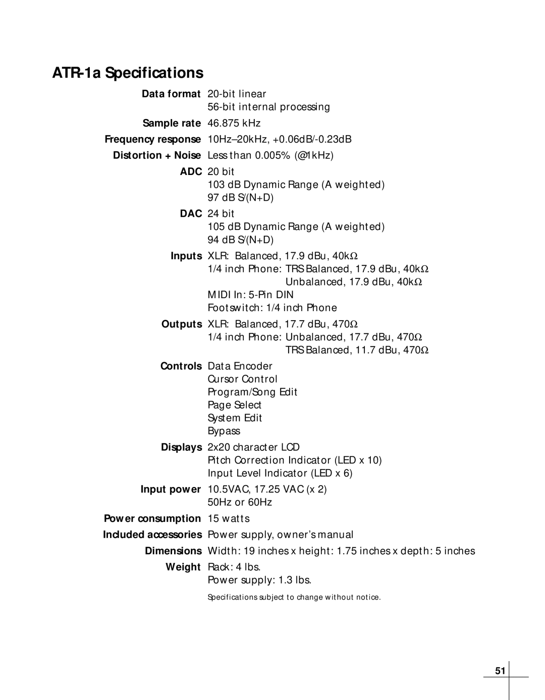 Antares manual ATR-1a Specifications, Dac 