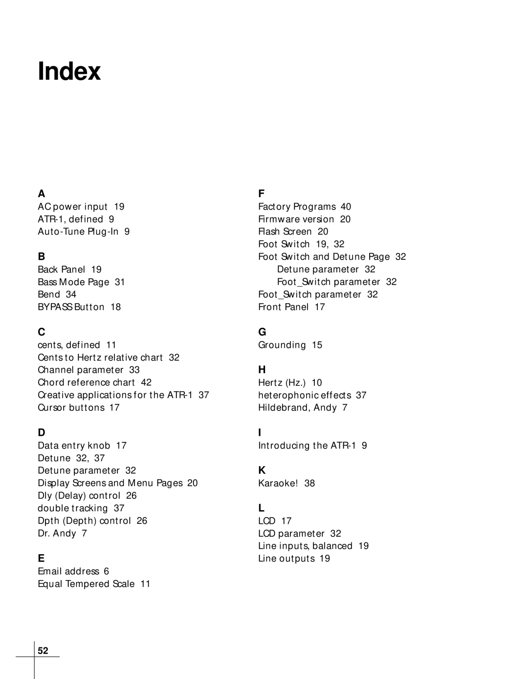 Antares ATR-1a manual Index 