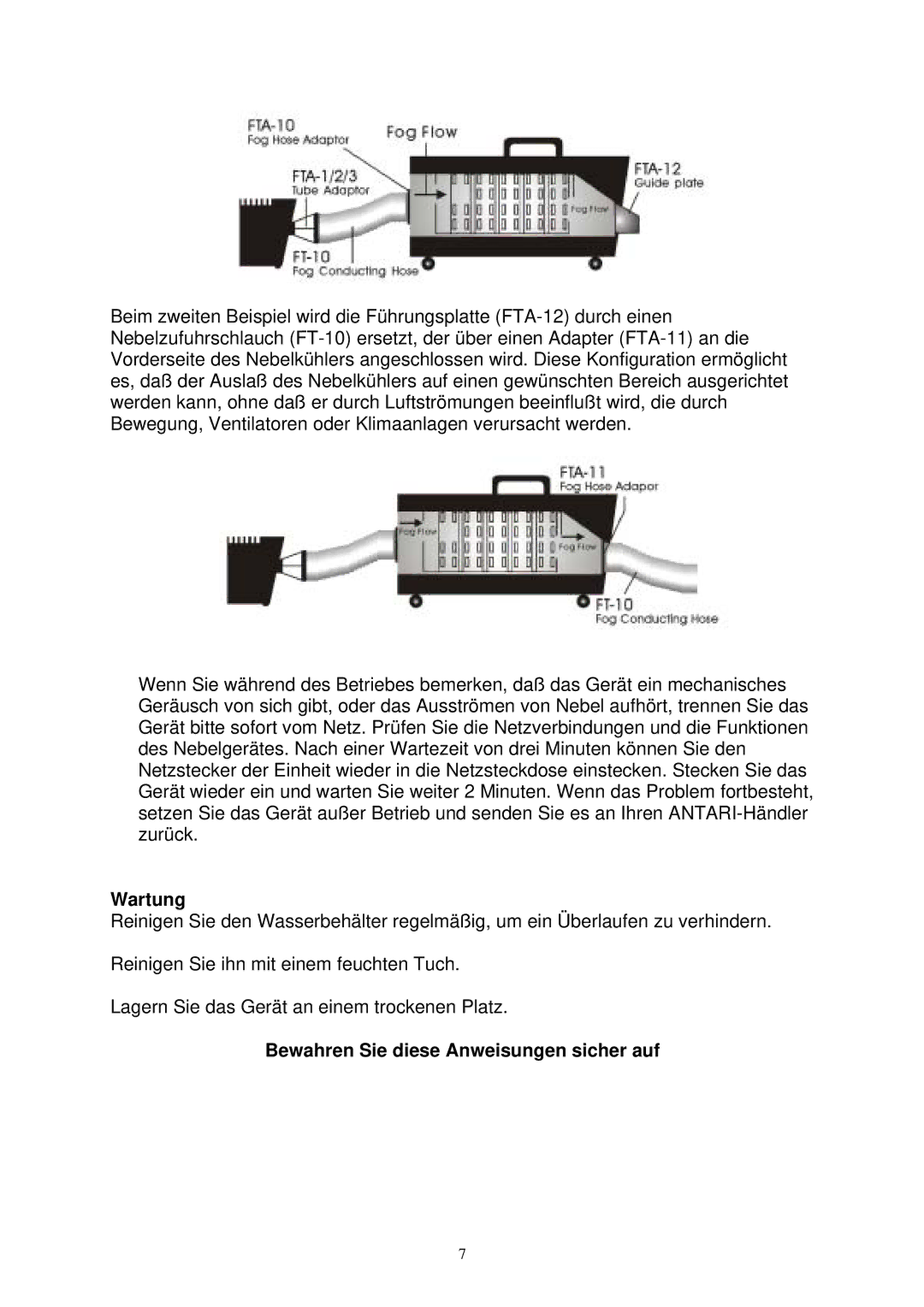 Antari Lighting and Effects DNG-100 user manual Wartung, Bewahren Sie diese Anweisungen sicher auf 