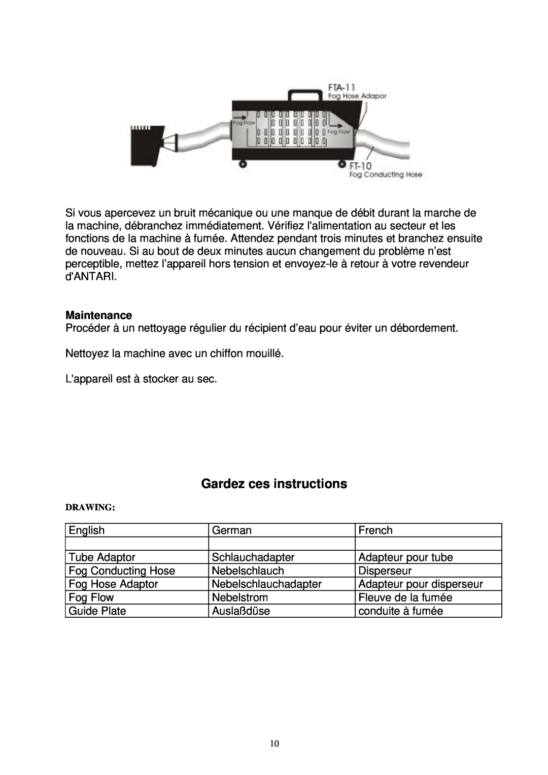 Antari Lighting and Effects DNG-100 user manual Gardez ces instructions, Maintenance 