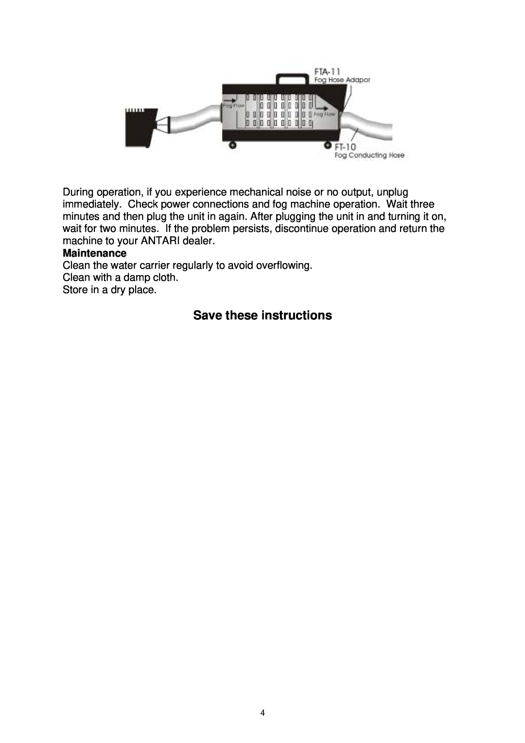Antari Lighting and Effects DNG-100 user manual Save these instructions, Maintenance 