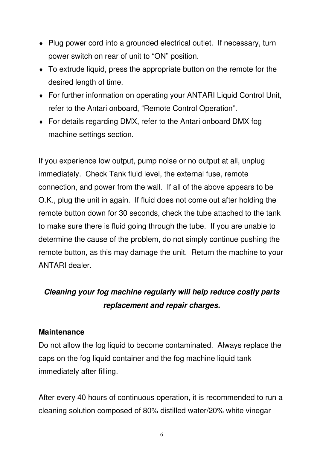 Antari Lighting and Effects LCU-1 user manual Maintenance 