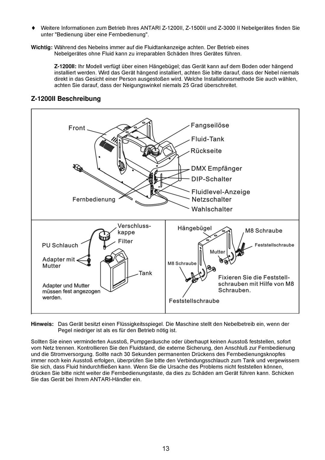 Antari Lighting and Effects Z-3000II user manual 1200II Beschreibung 