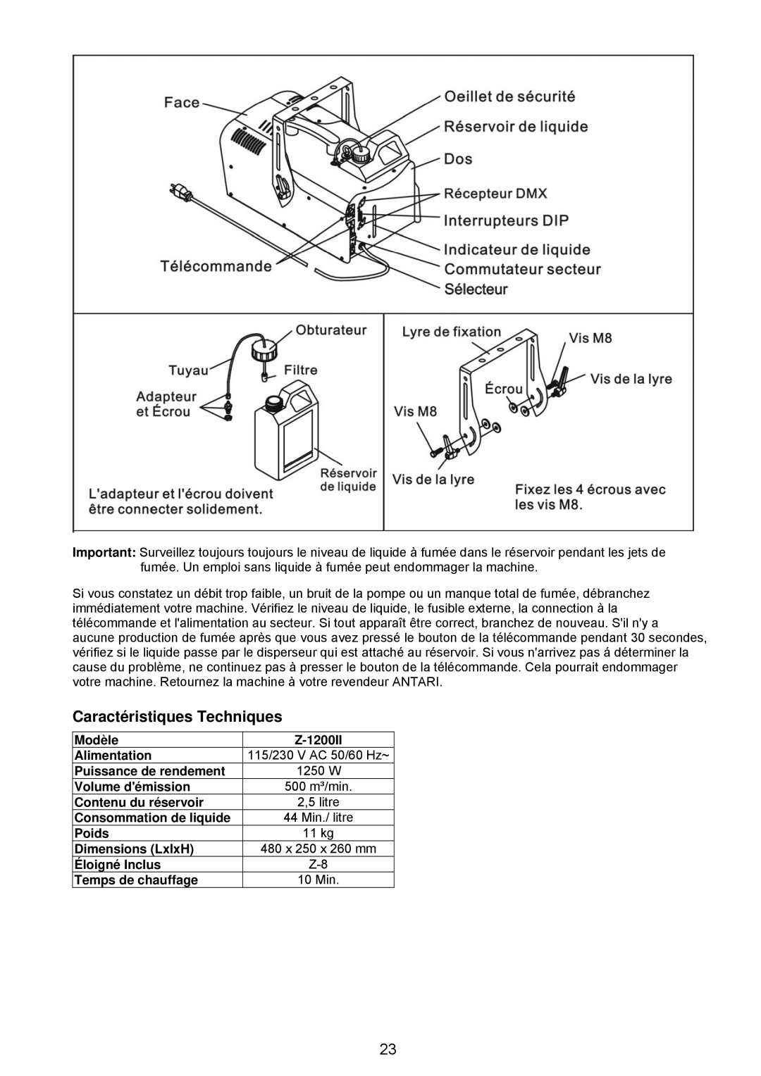 Antari Lighting and Effects Z-3000II user manual Caractéristiques Techniques 