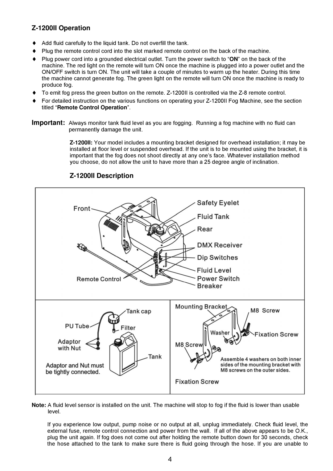 Antari Lighting and Effects Z-3000II user manual 1200II Operation, 1200II Description 