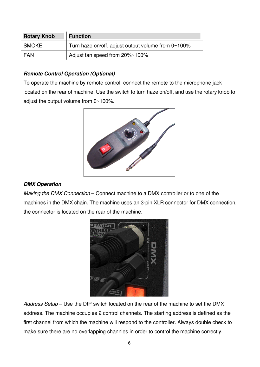 Antari Lighting and Effects Z-350 user manual Remote Control Operation Optional, DMX Operation 