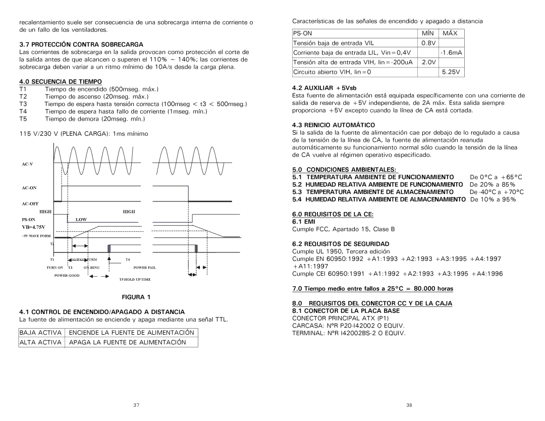 Antec 350 user manual Protección Contra Sobrecarga, Secuencia DE Tiempo, Reinicio Automático, Condiciones Ambientales 