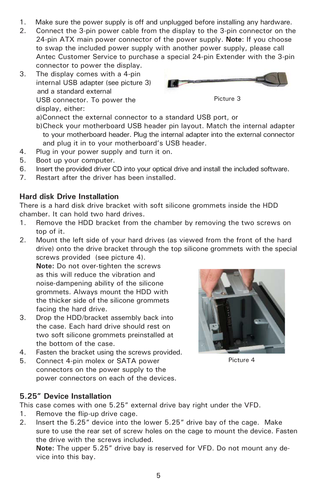 Antec 430 user manual Hard disk Drive Installation, Device Installation 