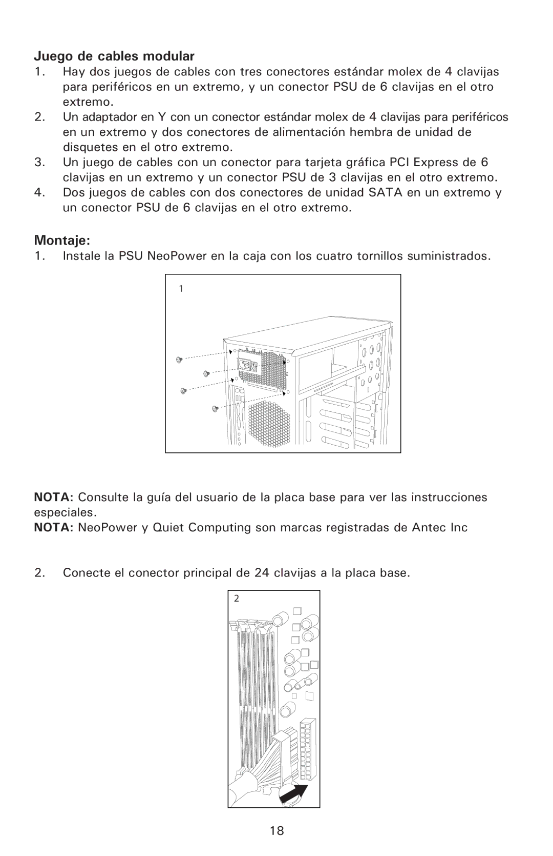 Antec 650 Blue user manual Juego de cables modular, Montaje 