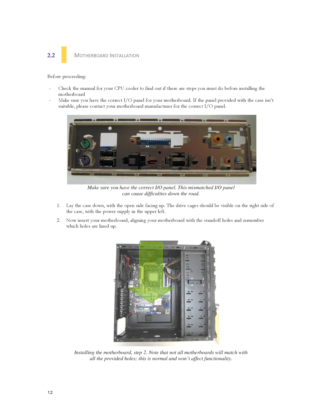 Antec DF-30 user manual Motherboard Installation 